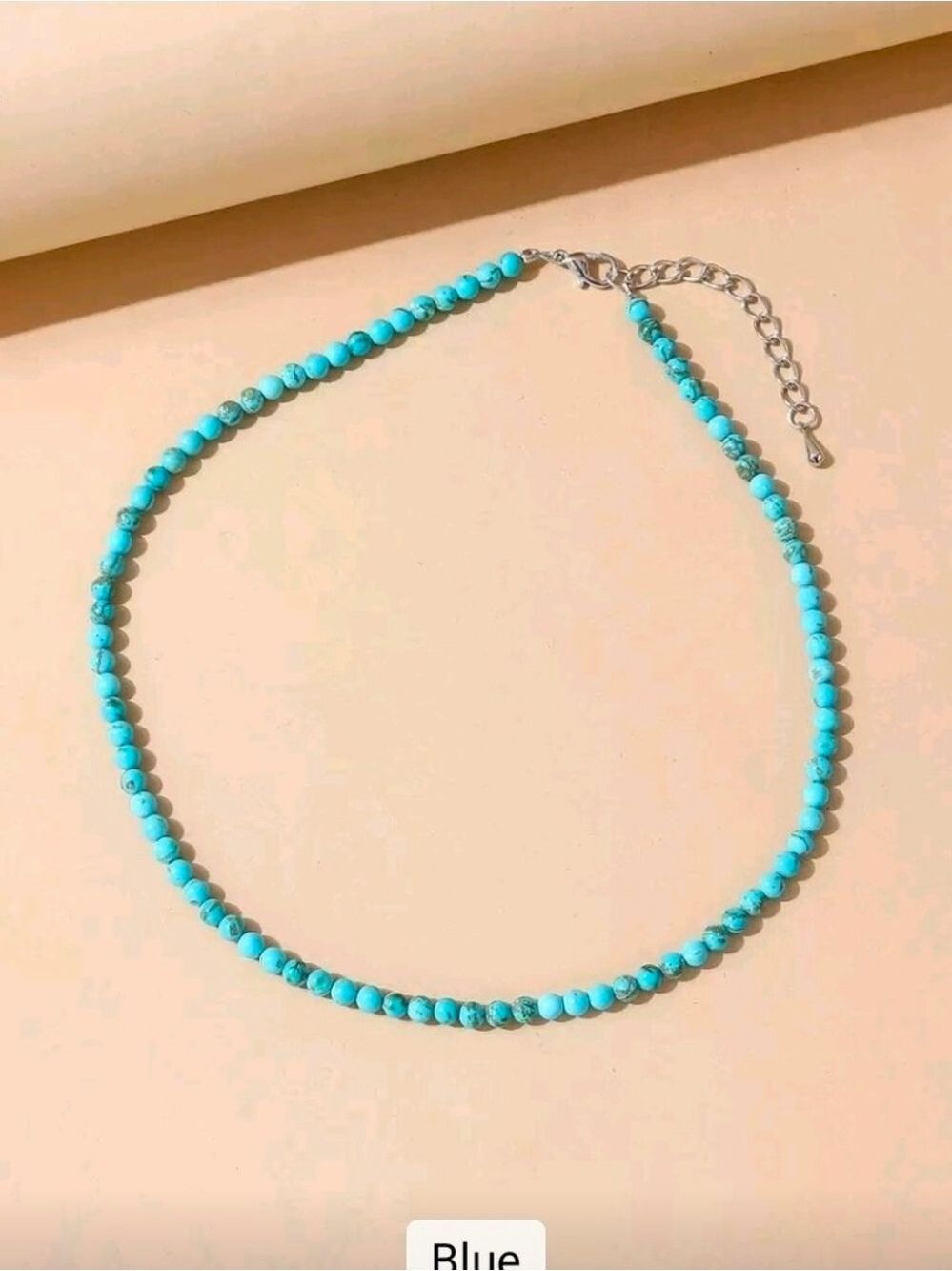 Turquoise Bead Choker Necklace - Blue - Picture 4 of 9